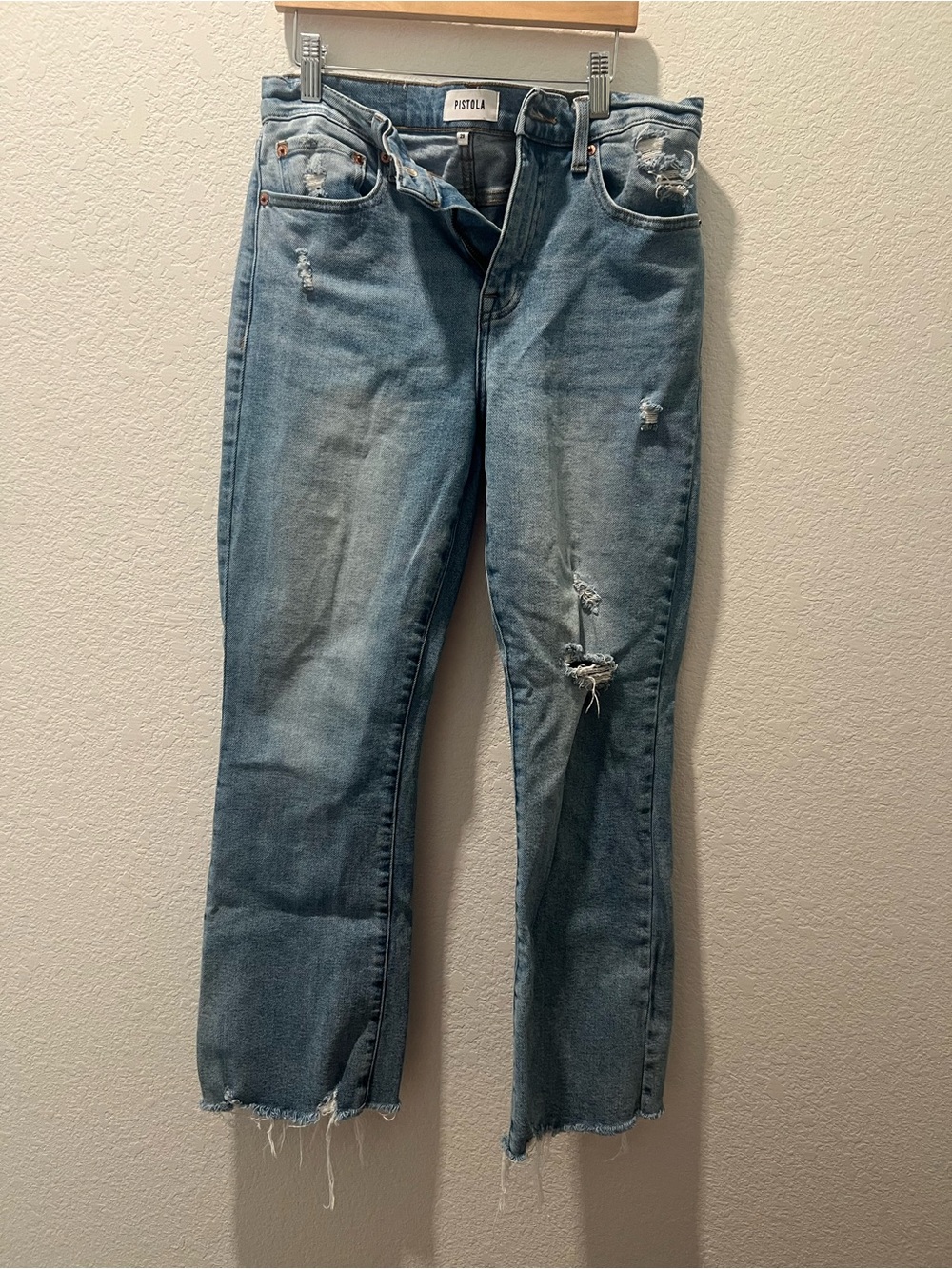 Pistola Distressed Cropped Straight Leg Jeans Size 29 Light Wash